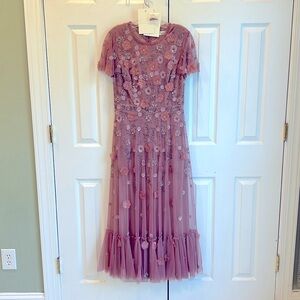 Mac Duggal Sequin Floral Cocktail Midi Dress